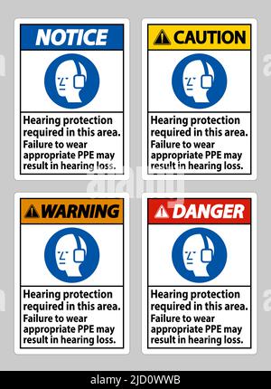 Gehörschutz erforderlich in diesem Bereich kann das Tragen geeigneter PSA zu Hörverlust führen Stock Vektor