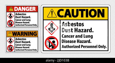 Sicherheitsetikett, Asbeststaub, Gefahr Durch Krebs Und Lungenerkrankungen, Nur Autorisiertes Personal Stock Vektor