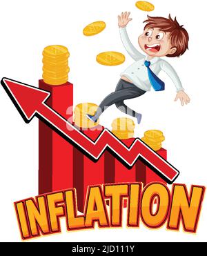 Inflation isoliert Worttext mit gefeuert Geschäftsmann Illustration Stock Vektor