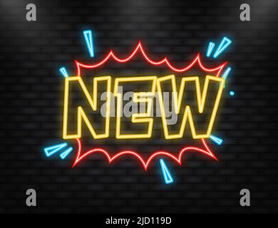 Neonsymbol. Neu im Vintage-Stil. Vektorgrafik im Cartoon-Stil. Pop-Art. Vektortext. Wow-Effekt Stock Vektor