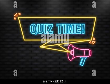 Neonsymbol. Quiz blaues Banner im Stil 3D auf weißem Hintergrund. Vektorgrafik Stock Vektor