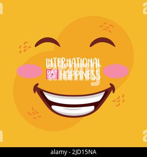 Internationales Glückstag-Lettering-Poster mit Emoji Stock Vektor