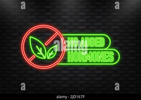 Neonsymbol. Keine Hormone, keine Antibiotika grüner Gummistempel auf weißem Hintergrund. Realistisches Objekt. Vektorgrafik Stock Vektor