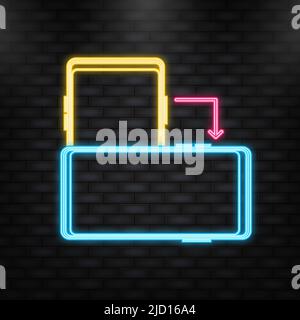 Neonsymbol. Drehen Sie das Smartphone in flacher Form auf weißem Hintergrund. Vektorgrafik Stock Vektor