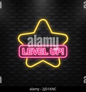 Level-up-Spiel. Neon-Illustration. Geschäftskonzept. Abstrakter Hintergrund Stock Vektor