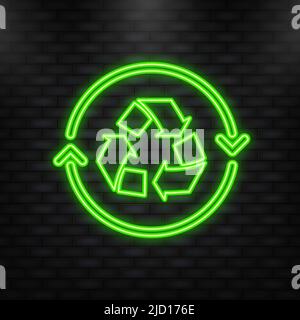 Neonsymbol. Symbol für Abfallrecycling. Müllbeutel in flachem Stil. Vektorgrafik Stock Vektor