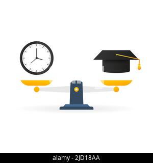 Symbol „Bildung vs. Zeit auf Skalen“. Geld- und Zeitguthaben nach Maß Stock Vektor