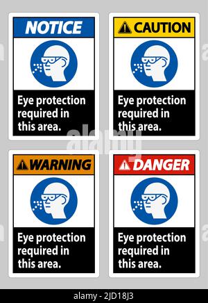 Augenschutz erforderlich in diesem Bereich auf weißem Hintergrund Stock Vektor