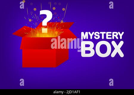 Rote Mystery Box auf hellem Hintergrund. Premium-Vektor. Digitaler Hintergrund Stock Vektor