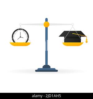 Symbol „Bildung vs. Zeit auf Skalen“. Geld- und Zeitguthaben nach Maß Stock Vektor