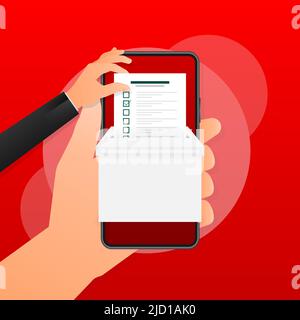 Checkliste oder Abstimmungsbulletin in der Hand. Vektorgrafik Stock Vektor