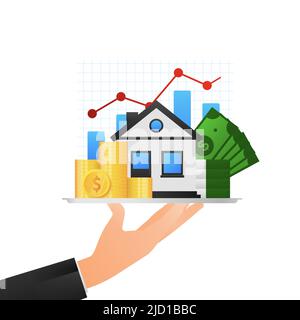 Flache Ikone mit Hausgeld. 3D isometrische Abbildung. Finanzisometrie. Stock Vektor