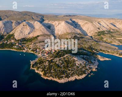 Drohnenaufnahme, Landschaft bei Stara Baska, Stara Baska, Karstgebirge, Insel Krk, Kvarner-Bucht, Primorje-Gorski kotar, Kroatien Stockfoto