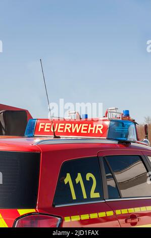 Feuerwehrnotfahrzeug, Teilansicht, München, Bayern Stockfoto