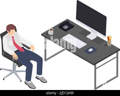 Professionelle Burnout Depression Frustration isometrische Zusammensetzung mit Business-Arbeitnehmer entspannt Vektor-Illustration Stock Vektor