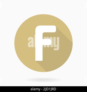 Weißer Vektorbuchstabe F im goldenen Kreis. Flaches Design und langer Schatten Stock Vektor
