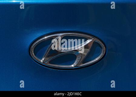 Firmenlogo des südkoreanischen Automobilherstellers Hyundai, Bayern, Deutschland Stockfoto