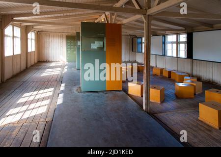 Ausstellung zur Geschichte in ehemaligen Häftlingsbaracken, Gedenkstätte, KZ, KZ Sachsenhausen, Oranienburg bei Berlin, Deutschland Stockfoto