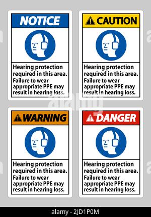 Gehörschutz erforderlich in diesem Bereich kann das Tragen geeigneter PSA zu Hörverlust führen Stock Vektor