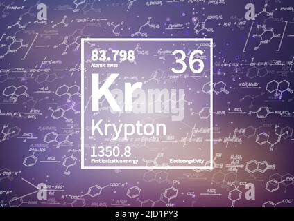 Krypton chemisches Element mit erster Ionisationsenergie, atomarer Masse und Elektronegativität auf wissenschaftlichem Hintergrund Stock Vektor