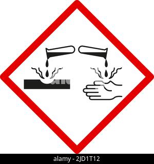 Sicherheitssymbol, für die Haut gefährlich, ätzende Flüssigkeit, einfaches Zeichen, Vektorgrafik Stock Vektor