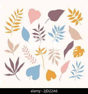 Vector Tropical Leaves Set, handgezeichnete Elemente Stock Vektor