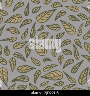 Nahtloses Vektormuster mit Blättern auf grauem Hintergrund. Schöne florale Tapete Textur. Einfache dekorative Mode Textil-Design. Stock Vektor