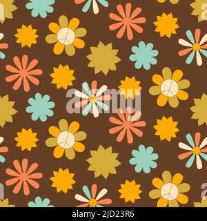 Sommer Blumen Nahtloses Muster 70s Retro-Stil Stock Vektor