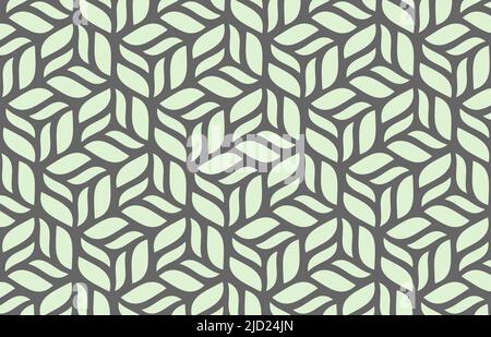 Abstraktes grün-graues Rechteck, Blattmuster im Retro-Stil, geometrischer Texturhintergrund, Illustration, natürliche Linienkunst Stockfoto