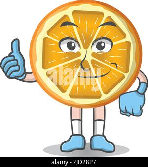In Scheiben geschnitten orange Smiley Emoticon Cartoon Illustration mit Daumen isoliert Vektor. Stock Vektor