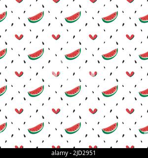 Wassermelone nahtloses Muster, bunte Sommer geometrische Diagonale Gitter. Effekt der transparenten Deckkraft. Helle grüne, rosarote Farbpalette. Weiß bearbeitbar Stock Vektor