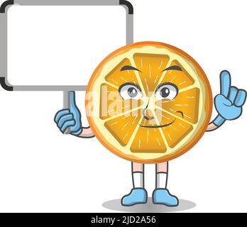 Niedliche Cartoon Maskottchen Illustration orange Frucht mit Schild Board Vektor Zeichnung Stock Vektor
