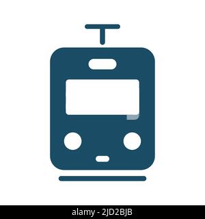 Hochwertiges dunkelblaues flaches Straßenbahnsymbol. Piktogramm, Symbolsatz, Illustration. Nützlich für Websites, Banner, Grußkarten, Apps und Beiträge in sozialen Medien. Stockfoto