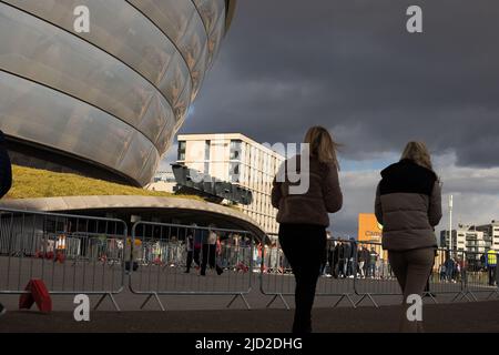 OVO Hydro und River Clyde Szenen, in Glasgow, Schottland, 9. April 2022. N55 51,581' W4 17,212' Stockfoto