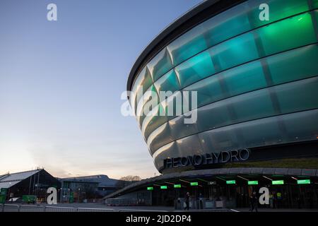 SEC Armadillo (Clyde Auditorium), OVO Hydro und River Clyde Scenes, in Glasgow, Schottland, 9. April 2022. N55 51,580' W4 17,097' Stockfoto