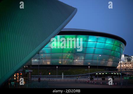 SEC Armadillo (Clyde Auditorium), OVO Hydro und River Clyde Scenes, in Glasgow, Schottland, 9. April 2022. N55 51,558' W4 17,261' Stockfoto