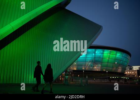 SEC Armadillo (Clyde Auditorium), OVO Hydro und River Clyde Scenes, in Glasgow, Schottland, 9. April 2022. N55 51,558' W4 17,244' Stockfoto