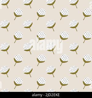 Nahtloses Muster mit Baumwollblumen im Doodle-Stil. Niedliche minimal handgezeichnete skandinavische Muster für Tapeten, Webseiten Hintergründe, Oberfläche Stock Vektor