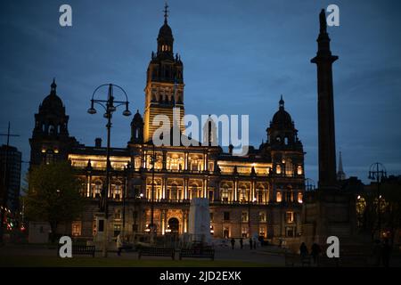 City Chambers am George Square, in Glasgow, Schottland, 11. April 2022. N55 51,695' W4 15,060' Stockfoto