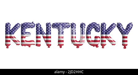 3D Illustration von kentucky-Briefballons mit usa-Flaggenfarben isoliert auf weißem Hintergrund Stockfoto