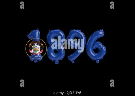 3D Illustration von 1896 Ballon mit utah Flaggenfarben isoliert auf schwarzem Hintergrund Stockfoto