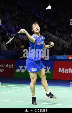 Jakarta, Indonesien. 16.. Juni 2022. Yuki Fukushima (JPN) Badminton : Badminton : EAST VENTURES INDONESIA ERÖFFNEN 2022 Frauen-Doubles 2.-Rundenspiel im Istora-Stadion in Jakarta, Indonesien . Kredit: Itaru Chiba/AFLO/Alamy Live Nachrichten Stockfoto