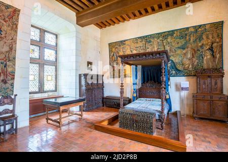 La Chambre dite de Catherine de Médicis. Le Chateau de Chaumont-sur-Loire. Domaine de Chaumont-sur-Loire. Centre-Val de Loire, Frankreich. Stockfoto