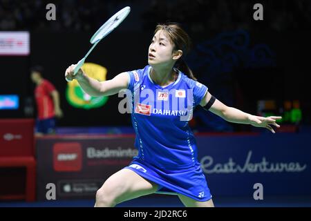 Jakarta, Indonesien. 16.. Juni 2022. Nozomi Okuhara (JPN) Badminton : Badminton : EAST VENTURES INDONESIA ERÖFFNEN 2022 Frauen-Singles 2.-Rundenspiel im Istora-Stadion in Jakarta, Indonesien . Kredit: Itaru Chiba/AFLO/Alamy Live Nachrichten Stockfoto