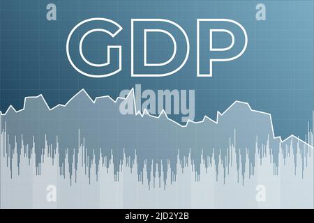 Wort BIP (Bruttoinlandsprodukt) auf blauem Finanzhintergrund mit Linie und Diagramm. Globales Wirtschaftskonzept Stock Vektor