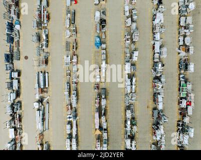 Industrielle Elemente Lagerort Luftansicht. Stahlkomponenten. Stockfoto