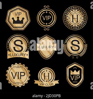 goldene vip-Abzeichen Icon-Kollektion Stock Vektor