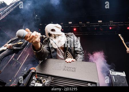 Kopenhagen, Dänemark. 16., Juni 2022. Die dänische Metalband Nyredolk spielt ein Live-Konzert während des dänischen Metalfestivals Copenhell 2022 in Kopenhagen. (Foto: Gonzales Photo - Peter Troest). Stockfoto