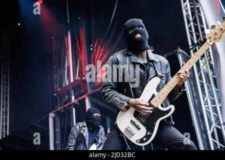 Kopenhagen, Dänemark. 16., Juni 2022. Die dänische Metalband Nyredolk spielt ein Live-Konzert während des dänischen Metalfestivals Copenhell 2022 in Kopenhagen. (Foto: Gonzales Photo - Peter Troest). Stockfoto