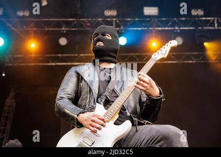 Kopenhagen, Dänemark. 16., Juni 2022. Die dänische Metalband Nyredolk spielt ein Live-Konzert während des dänischen Metalfestivals Copenhell 2022 in Kopenhagen. (Foto: Gonzales Photo - Peter Troest). Stockfoto